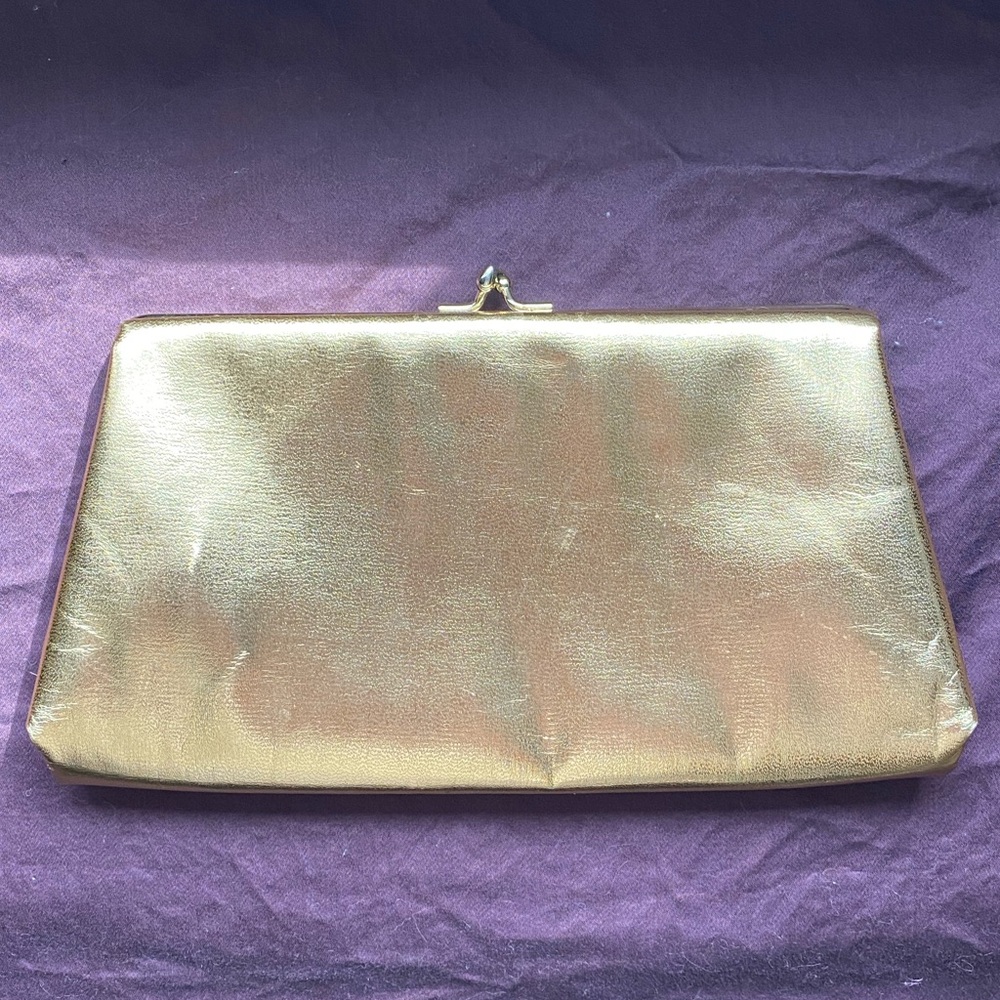 Vtg 60s/70s HL Harry Levine USA Gold Tone Kiss Lock Clutch/Evening Bag